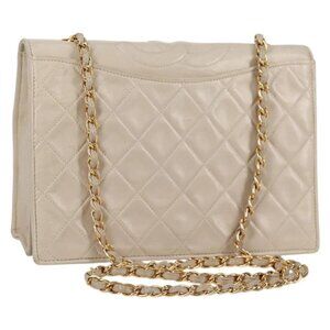 CHANEL Matelasse Chain Shoulder Bag Lamb Skin Vanilla Gold CC Auth yk19374